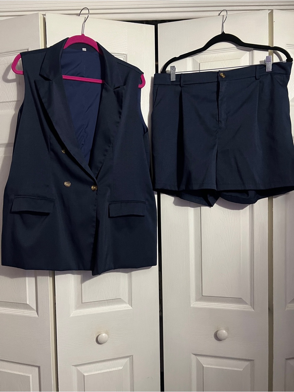 Navy Double-Breasted Vest & High-Waist Shorts Set